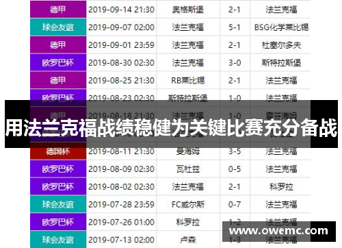 用法兰克福战绩稳健为关键比赛充分备战